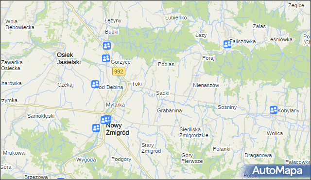 mapa Sadki gmina Nowy Żmigród, Sadki gmina Nowy Żmigród na mapie Targeo