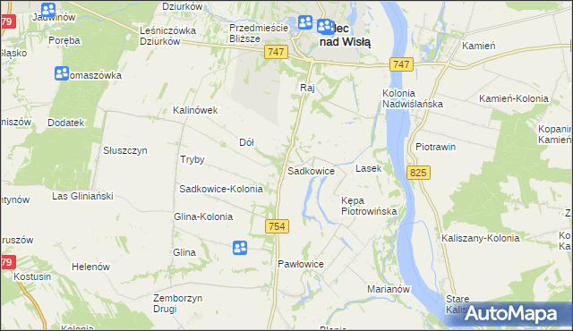 mapa Sadkowice gmina Solec nad Wisłą, Sadkowice gmina Solec nad Wisłą na mapie Targeo