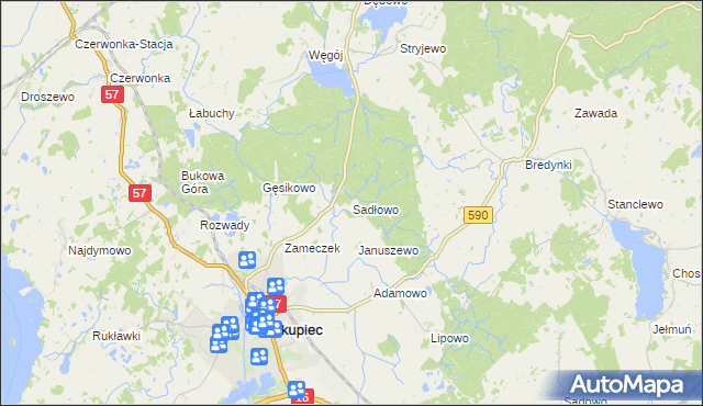 mapa Sadłowo gmina Biskupiec, Sadłowo gmina Biskupiec na mapie Targeo