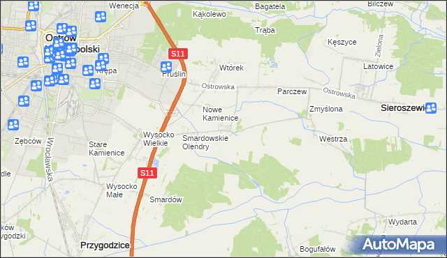 mapa Sadowie gmina Ostrów Wielkopolski, Sadowie gmina Ostrów Wielkopolski na mapie Targeo