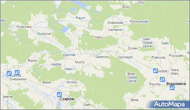 mapa Salamony gmina Czajków, Salamony gmina Czajków na mapie Targeo