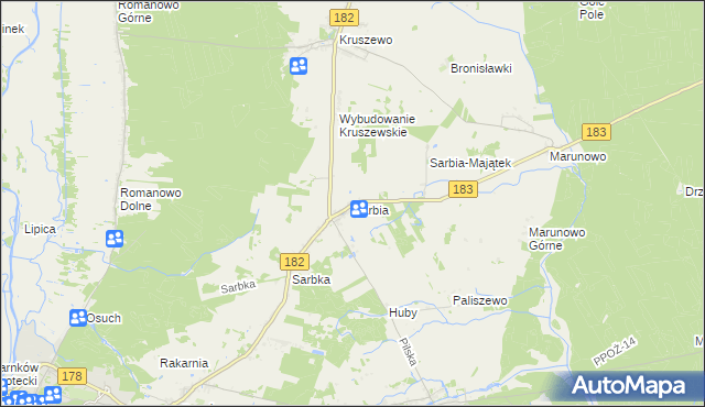 mapa Sarbia gmina Czarnków, Sarbia gmina Czarnków na mapie Targeo