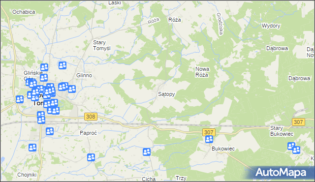 mapa Sątopy gmina Nowy Tomyśl, Sątopy gmina Nowy Tomyśl na mapie Targeo