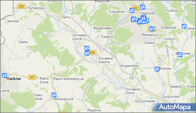 mapa Ścinawka Średnia, Ścinawka Średnia na mapie Targeo