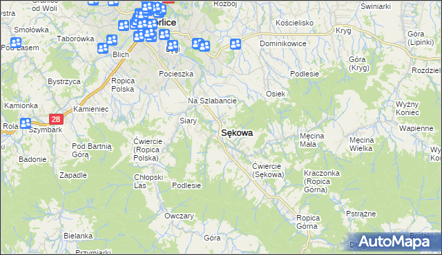 mapa Sękowa, Sękowa na mapie Targeo