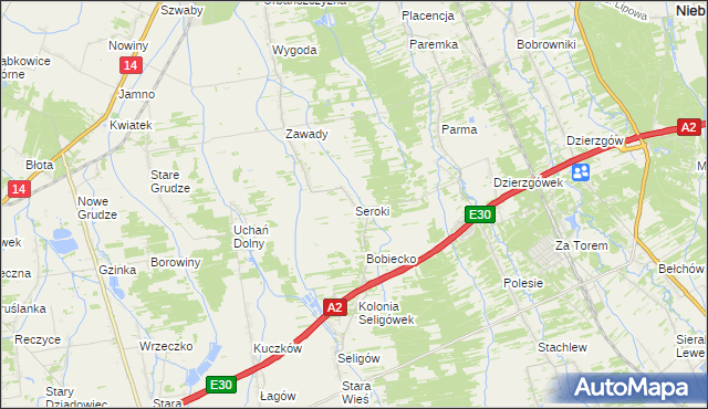 mapa Seroki gmina Łyszkowice, Seroki gmina Łyszkowice na mapie Targeo