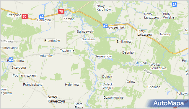 mapa Sewerynów gmina Nowy Kawęczyn, Sewerynów gmina Nowy Kawęczyn na mapie Targeo
