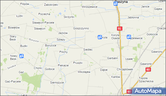 mapa Siedlec gmina Łęczyca, Siedlec gmina Łęczyca na mapie Targeo