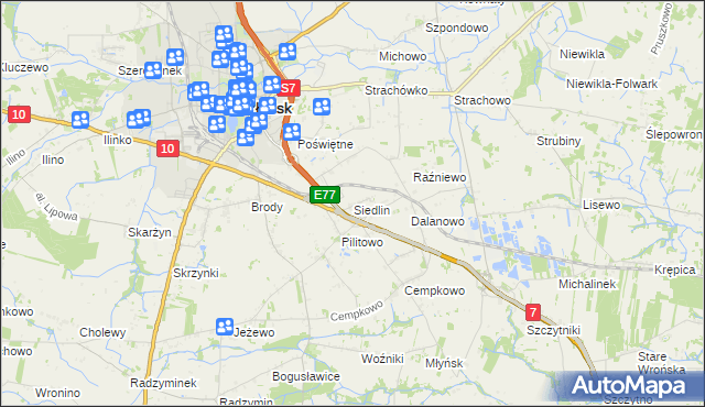 mapa Siedlin, Siedlin na mapie Targeo