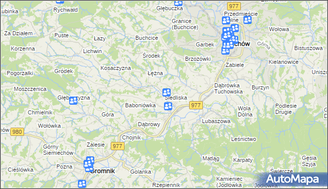 mapa Siedliska gmina Tuchów, Siedliska gmina Tuchów na mapie Targeo