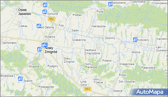 mapa Siedliska Żmigrodzkie, Siedliska Żmigrodzkie na mapie Targeo