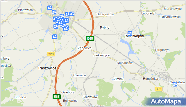 mapa Siekierzyce, Siekierzyce na mapie Targeo