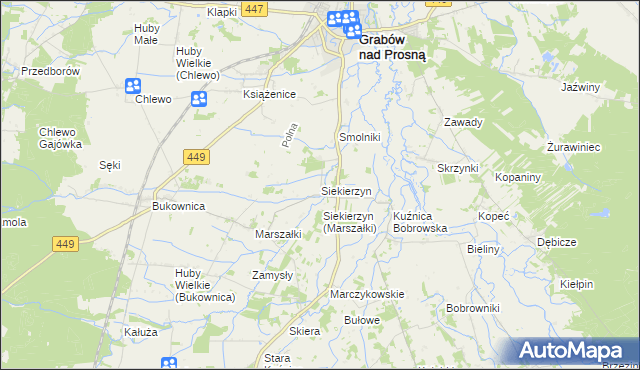 mapa Siekierzyn gmina Grabów nad Prosną, Siekierzyn gmina Grabów nad Prosną na mapie Targeo