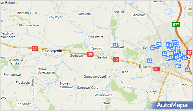 mapa Siekluki gmina Dzierzążnia, Siekluki gmina Dzierzążnia na mapie Targeo