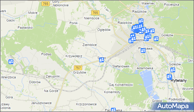 mapa Sielec gmina Staszów, Sielec gmina Staszów na mapie Targeo