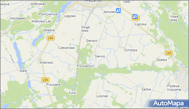 mapa Sienno gmina Wągrowiec, Sienno gmina Wągrowiec na mapie Targeo