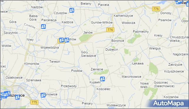 mapa Sieradzice, Sieradzice na mapie Targeo