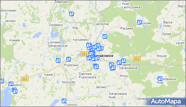 mapa Sierakowice powiat kartuski, Sierakowice powiat kartuski na mapie Targeo