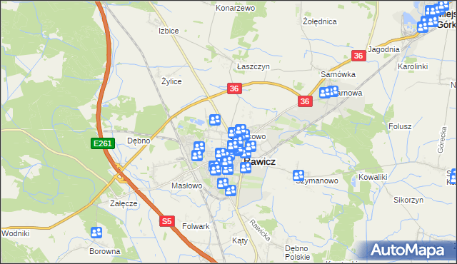 mapa Sierakowo gmina Rawicz, Sierakowo gmina Rawicz na mapie Targeo