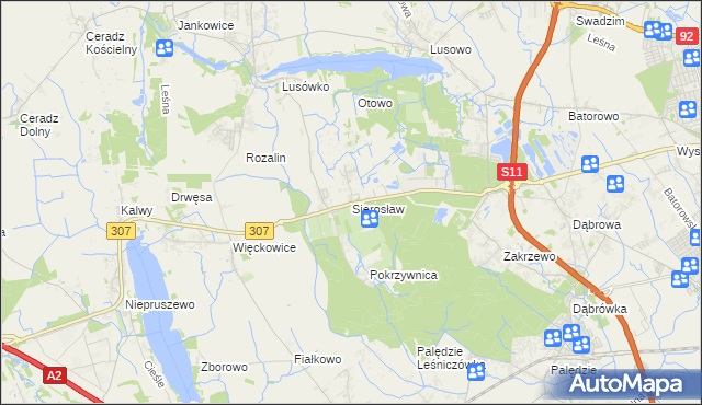 mapa Sierosław gmina Tarnowo Podgórne, Sierosław gmina Tarnowo Podgórne na mapie Targeo