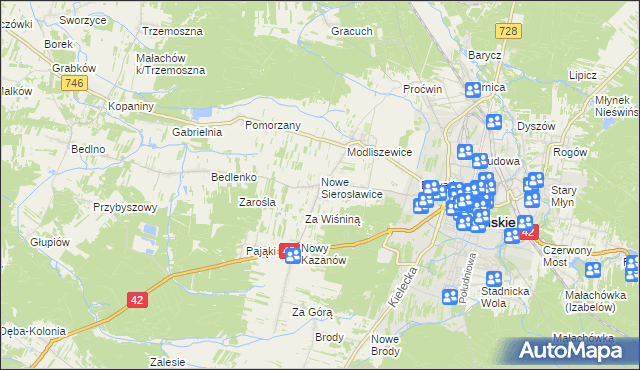 mapa Sierosławice gmina Końskie, Sierosławice gmina Końskie na mapie Targeo