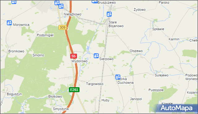 mapa Sierpowo gmina Śmigiel, Sierpowo gmina Śmigiel na mapie Targeo