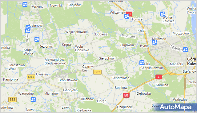 mapa Sierzchów gmina Góra Kalwaria, Sierzchów gmina Góra Kalwaria na mapie Targeo