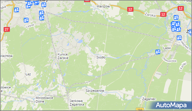 mapa Siodło gmina Żary, Siodło gmina Żary na mapie Targeo