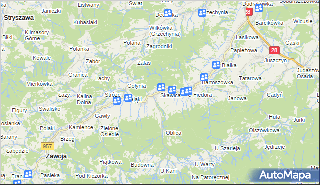 mapa Skawica, Skawica na mapie Targeo