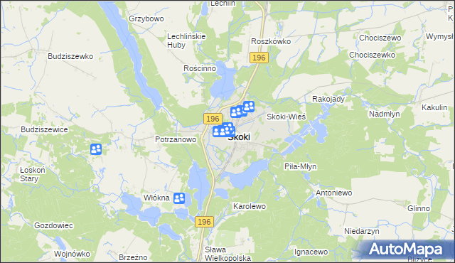 mapa Skoki powiat wągrowiecki, Skoki powiat wągrowiecki na mapie Targeo