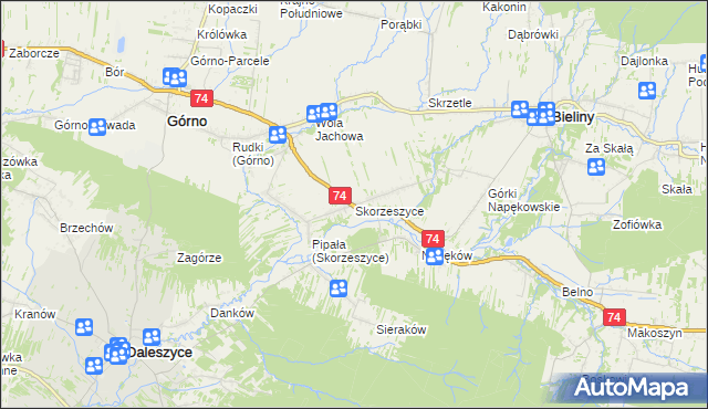 mapa Skorzeszyce, Skorzeszyce na mapie Targeo