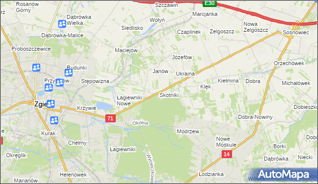 mapa Skotniki gmina Zgierz, Skotniki gmina Zgierz na mapie Targeo