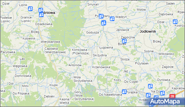 mapa Skrzydlna, Skrzydlna na mapie Targeo