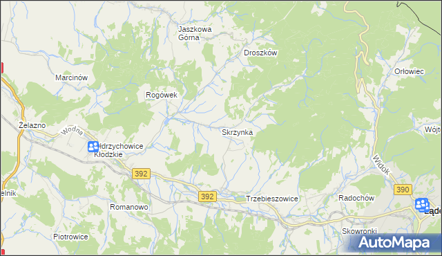 mapa Skrzynka gmina Lądek-Zdrój, Skrzynka gmina Lądek-Zdrój na mapie Targeo