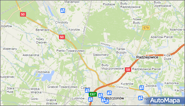 mapa Słabomierz gmina Radziejowice, Słabomierz gmina Radziejowice na mapie Targeo