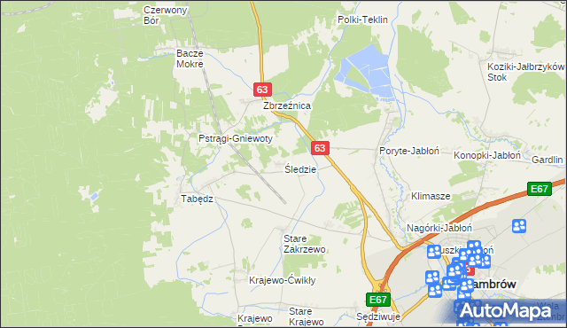 mapa Śledzie gmina Zambrów, Śledzie gmina Zambrów na mapie Targeo