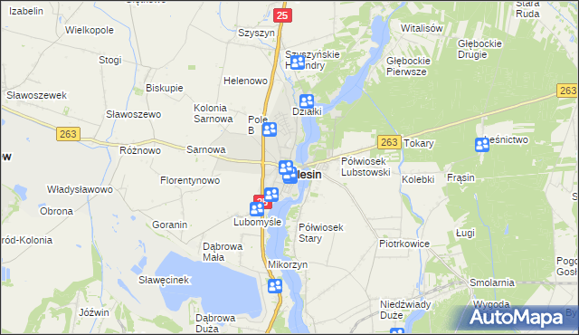 mapa Ślesin powiat koniński, Ślesin powiat koniński na mapie Targeo