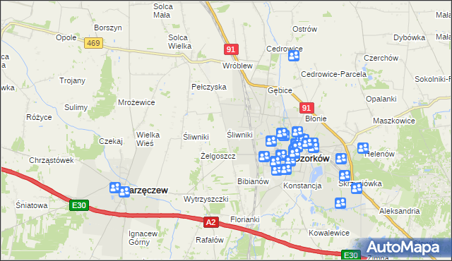 mapa Śliwniki gmina Ozorków, Śliwniki gmina Ozorków na mapie Targeo