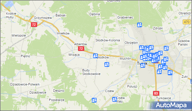 mapa Słodków gmina Turek, Słodków gmina Turek na mapie Targeo