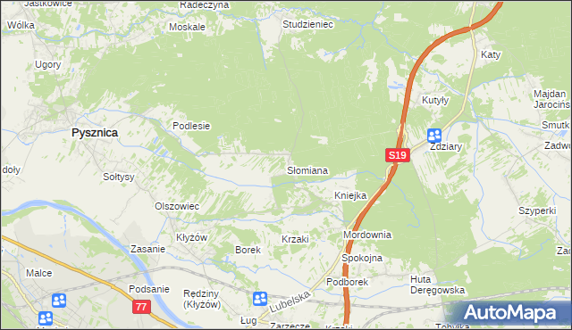 mapa Słomiana gmina Pysznica, Słomiana gmina Pysznica na mapie Targeo