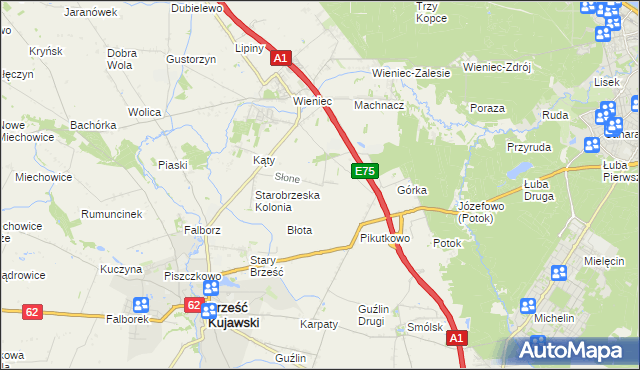 mapa Słone gmina Brześć Kujawski, Słone gmina Brześć Kujawski na mapie Targeo