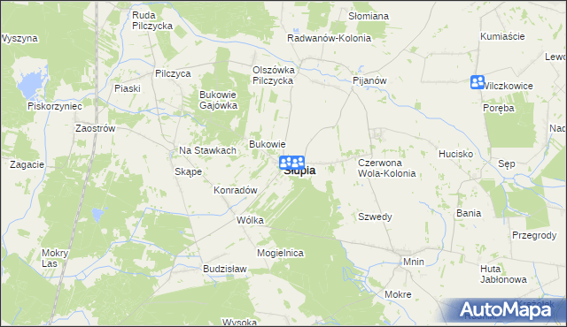 mapa Słupia gmina Słupia Konecka, Słupia gmina Słupia Konecka na mapie Targeo