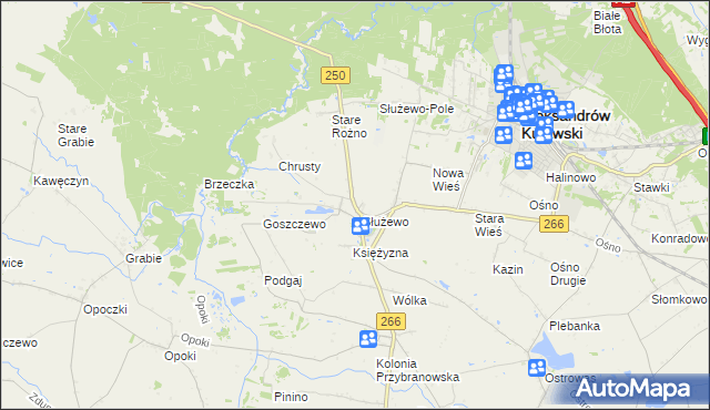 mapa Służewo gmina Aleksandrów Kujawski, Służewo gmina Aleksandrów Kujawski na mapie Targeo