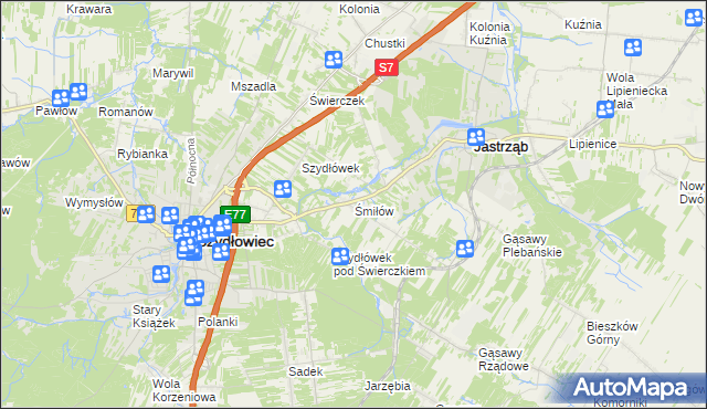 mapa Śmiłów gmina Jastrząb, Śmiłów gmina Jastrząb na mapie Targeo