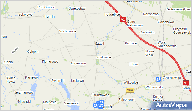 mapa Śmiłowice gmina Choceń, Śmiłowice gmina Choceń na mapie Targeo