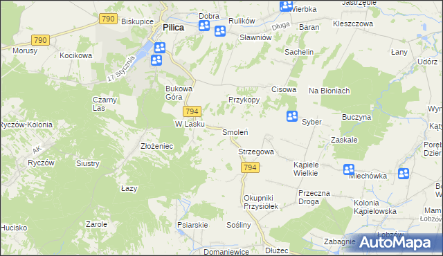 mapa Smoleń gmina Pilica, Smoleń gmina Pilica na mapie Targeo