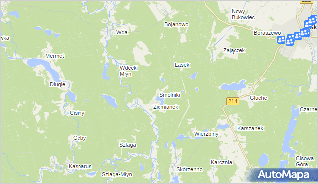 mapa Smolniki gmina Lubichowo, Smolniki gmina Lubichowo na mapie Targeo