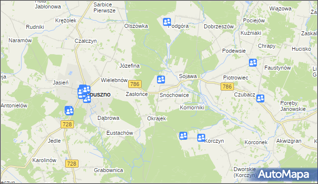 mapa Snochowice, Snochowice na mapie Targeo