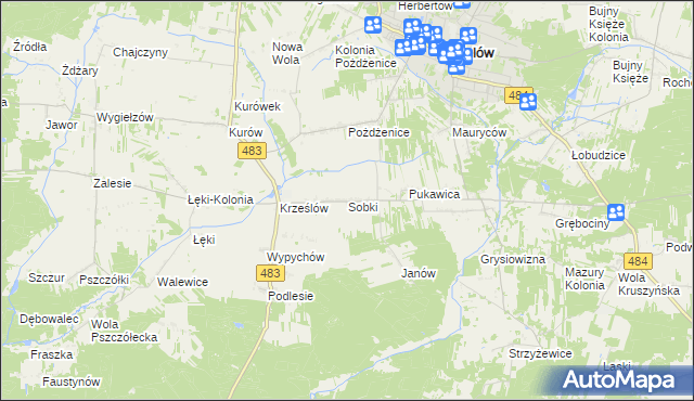 mapa Sobki gmina Zelów, Sobki gmina Zelów na mapie Targeo