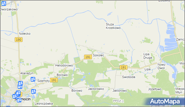 mapa Sokolec gmina Szamocin, Sokolec gmina Szamocin na mapie Targeo